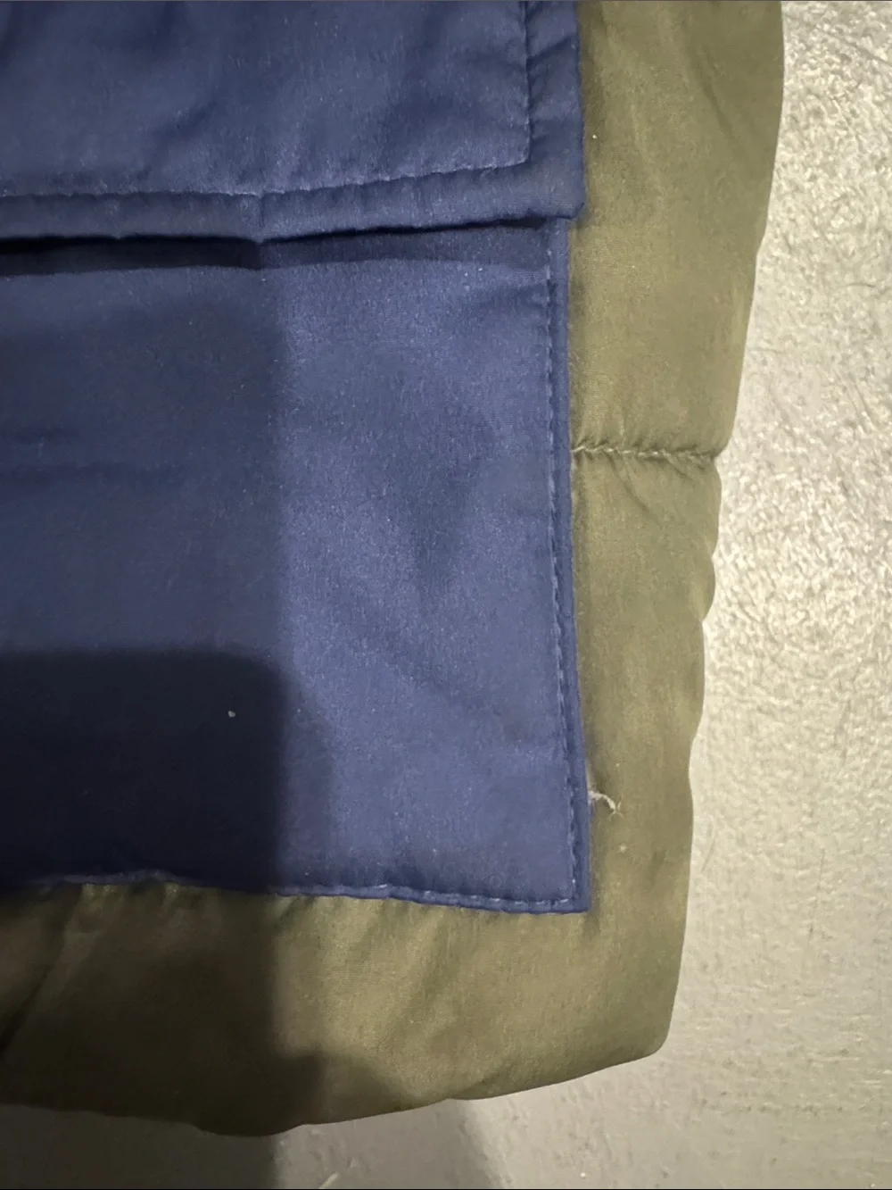 Old Navy Olive Green Toddler Puffer Jacket with Navy Pocket Accents
